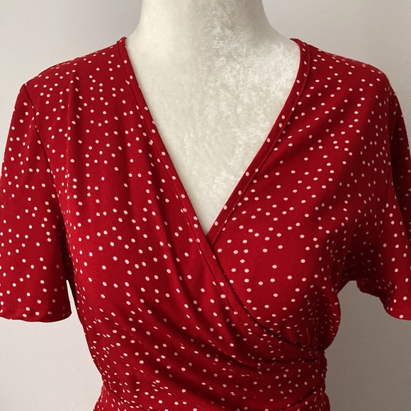 Wrap-Around Red Polka Dot Dress - Picture 3 of 11